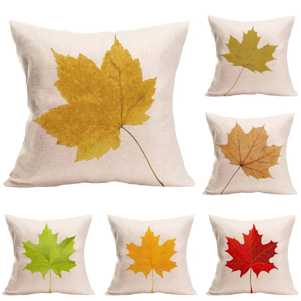 Modern simple autumn maple leaf linen pillow casePillow Case AliExpress