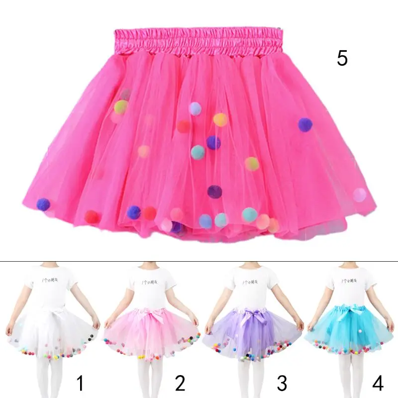 

Princess Girls Halloween Birthday Tutu Skirt Three Layers Cute Rainbow Pompom Balls Ballet Dance Satin Bowknot Pettiskirt 2-9T