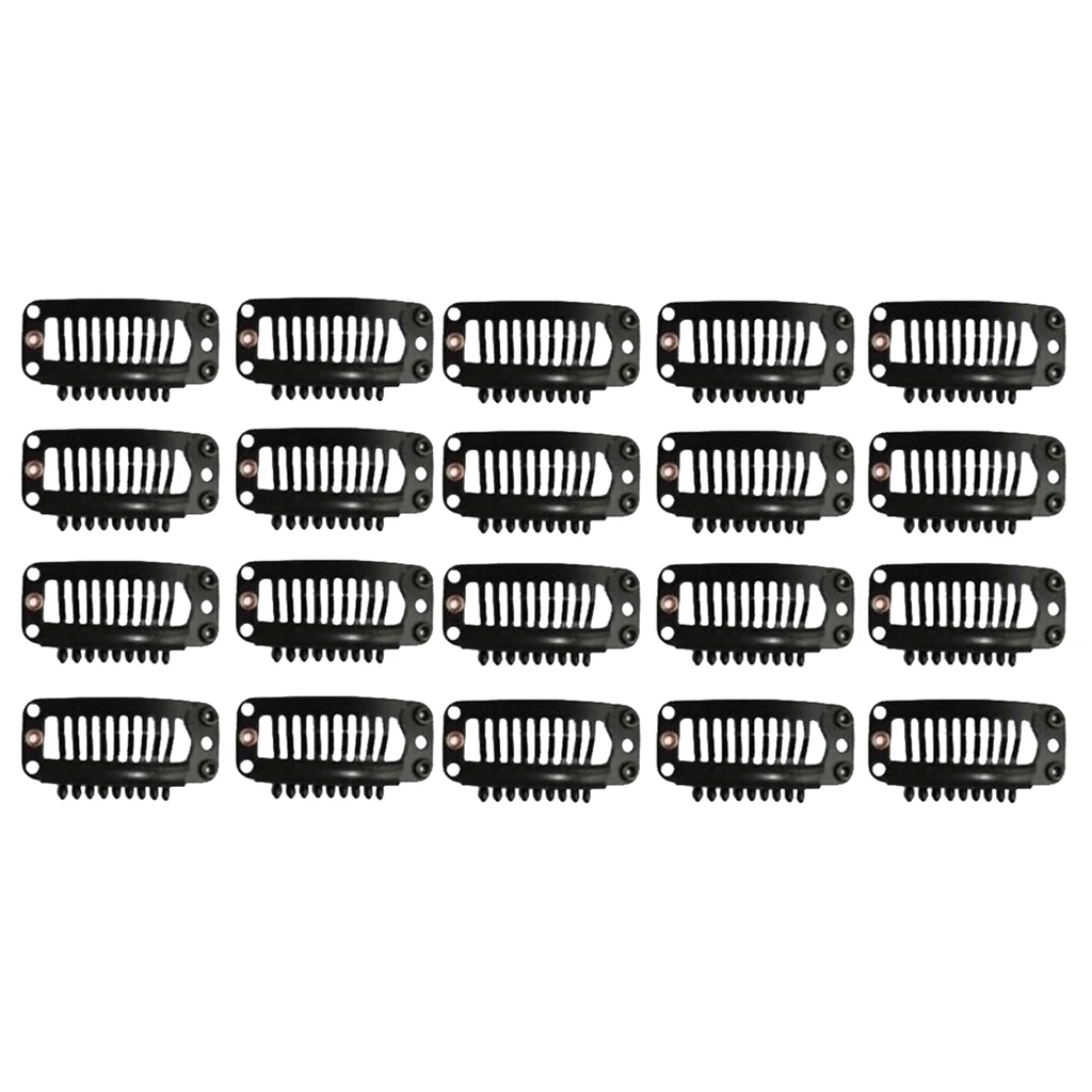 20Pcs Hair Extension Snap Clips Wig Grips Medium Remy Clip In 32mm Black Hair Extensions Synthetic