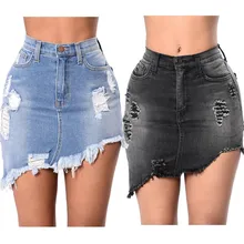 Новинка, сексуальная женская джинсовая юбка с высокой талией и рваными дырками, облегающая женская мини-юбка с карманами и высокой талией
