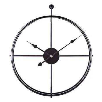 

52cm Hot Popular Retro European Style Mute Iron Wall Clock Silent Hanging Clock for Home Office Decor - Black Frame and Pointer