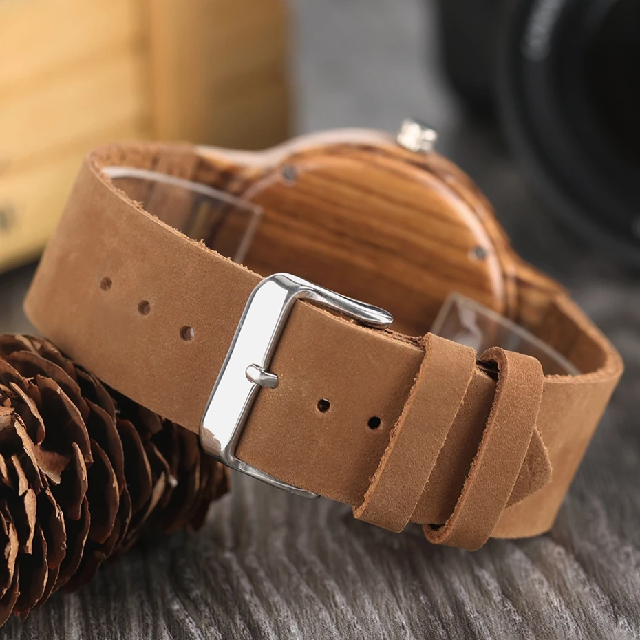 Creative Simple Wood Watches Men's ZebraCork SlagBroken Leaves Face Wrist Watch Original Wooden Bamboo Male Clock Relogio 2017 2018 Christmas Gifts (23)
