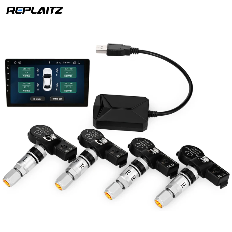 

Car Tire Pressure Monitoring System 4 Internal Sensors 433MHz USB Connecting Receiver Car TPMS for Android DVD Navigation Player