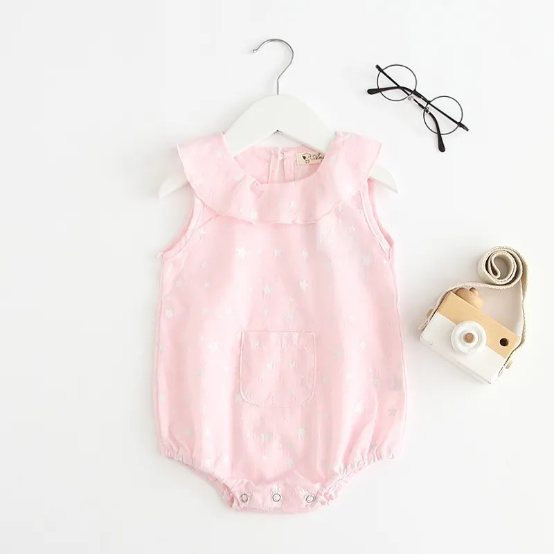 Г. одежда для маленьких девочек хлопковый комбинезон без рукавов, летняя одежда для новорожденных с карманами и маленькими звездами серый, розовый детский комбинезон, комбинезон - Цвет: Розовый