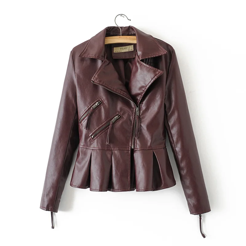 YNZZU, элегантный Пеплум с оборками, искусственная кожа, куртка для женщин, новинка, осень, отложной воротник, на молнии, из искусственной кожи, зимнее пальто, A1013