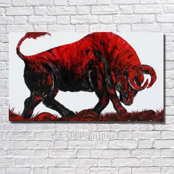 

Free Shipping Hand Painted Canvas Oil Paintings Abstract Modren Red Bull Painting Modern Living Room Wall Decor No Framed