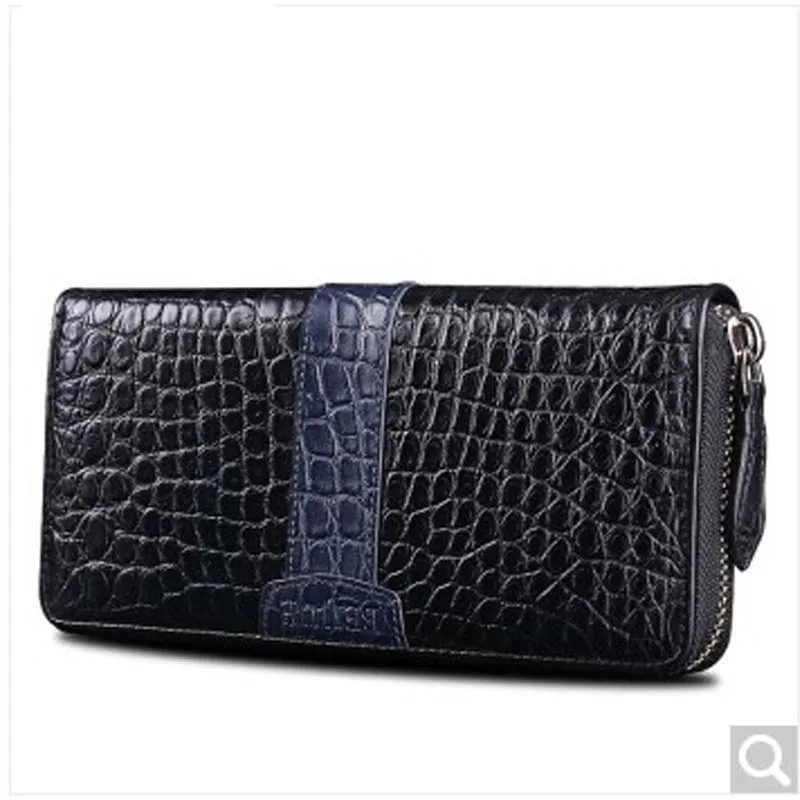 

Beijue crocodile belly men hand bag leather hand bag fashion hit a large man wallet black blue hit color