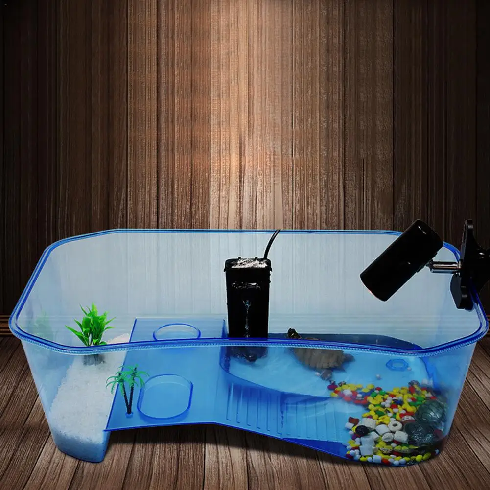 Аквариум прозрачная коробка для разведения черепах рептилий домик с сушильной платформой для защелкивания резервуара для воды для черепах