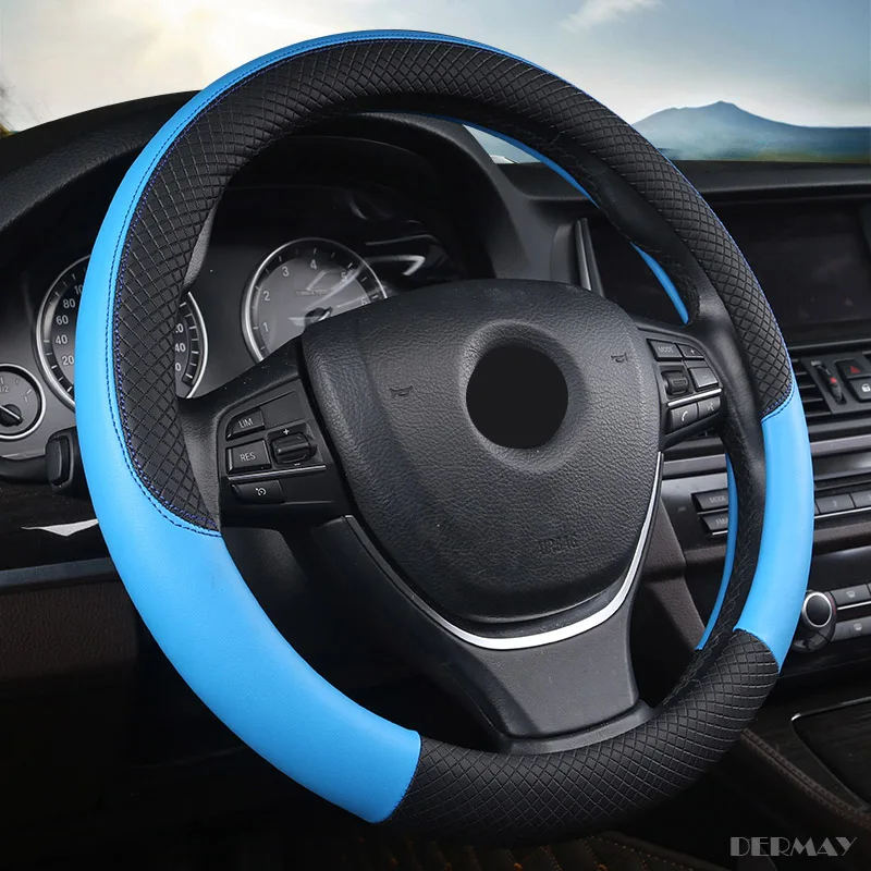 Крышка рулевого колеса микро волоконная кожа Размер M подходит для большинства автомобилей - Название цвета: Синий