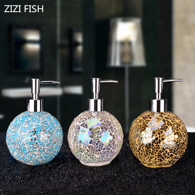 

460ml Ice crack glass Hand sanitizer bottle Round soap dispenser Dispensador de jabon Bathroom accessories Banheiro Toiletries