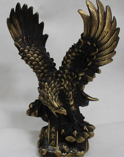 

wholesale factory 8" China Folk Feng Shui Bronze Eagle Hawk King Of Birds Animal Statue Sculpture