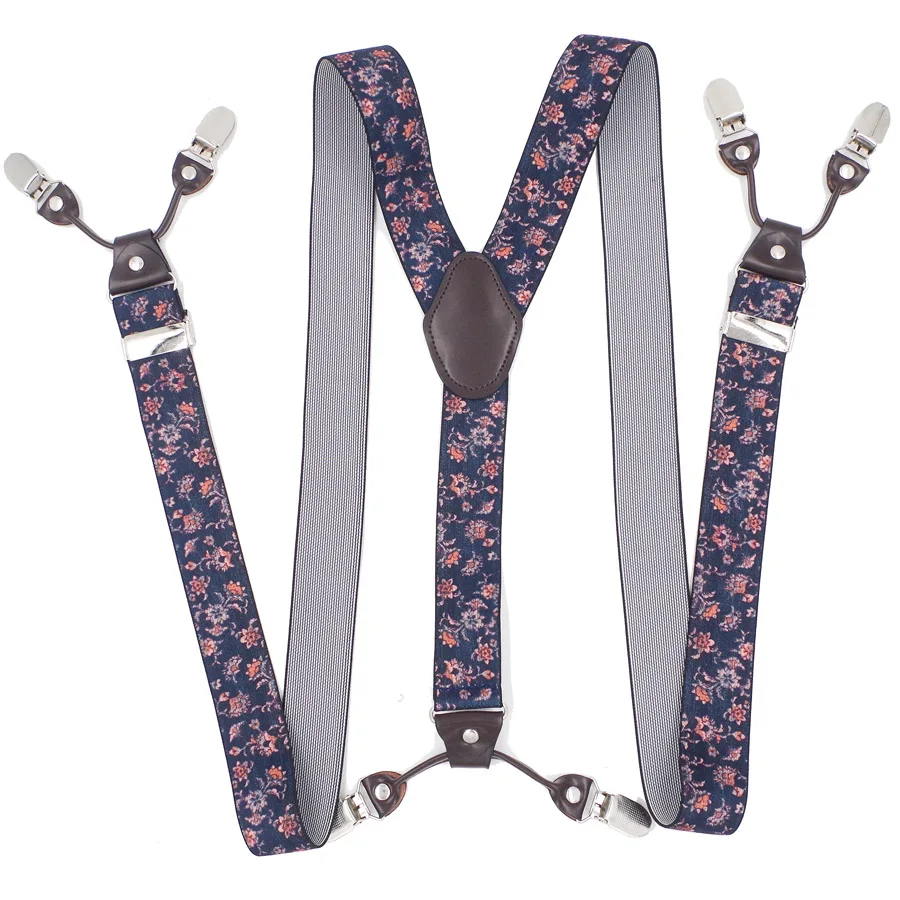 Man's Suspenders Leather 6 clips Braces Male Vintage Casual Suspensorio Tirantes Trousers Strap Father/Husband's Gift 3.5*120cm