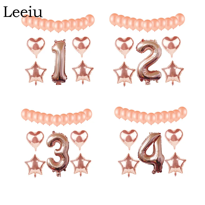 

Leeiu 15 Pcs/Set Rose Gold Number Foil Balloons Happy Birthday Balloon Party Decoration Latex Balloons Event Party Supplies