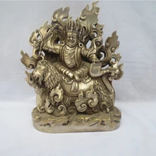 Коллекционная декорированная старинная ручная работа 7,8 дюймов Тибетский гравировка серебром Коза огонь Будда статуя/буддистская скульптура