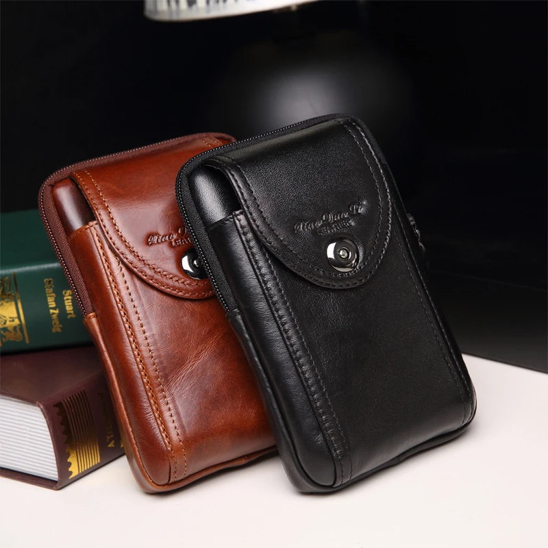 High quality genuine leather men waist packs fashion cell phone wallet