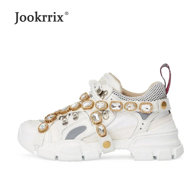 Повседневная Белая обувь Jookrrix брендовые кроссовки со стразами на платформе