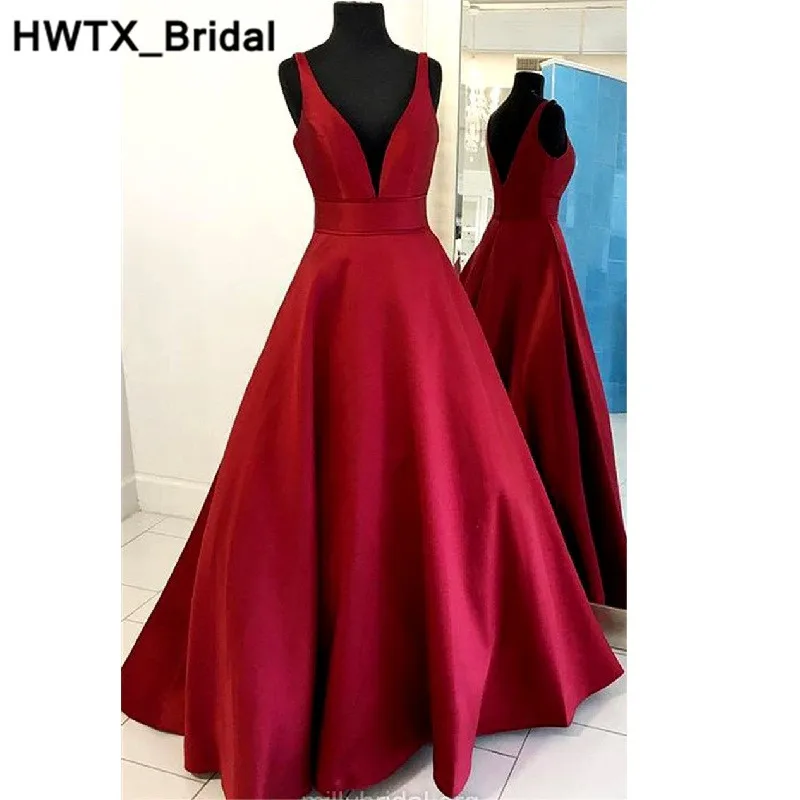 

Elegant Burgundy Sleeveless Bridesmaid Dresses Long Satin Dress A-line Ruffle 2018 Bridesmaid For Wedding Party Guest Dress