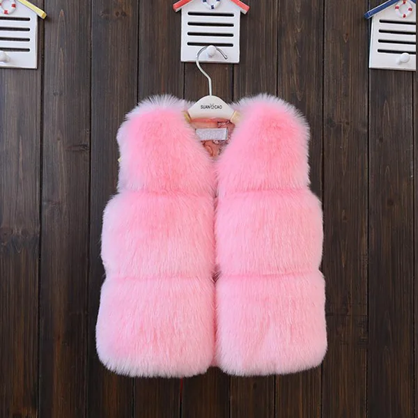 JOYHOPY/ г. жилет для маленьких девочек топы, осенне-зимнее пальто элегантные жилеты для девочек Детская светло-коричневая шерстяная одежда с искусственным мехом детская верхняя одежда - Цвет: pink