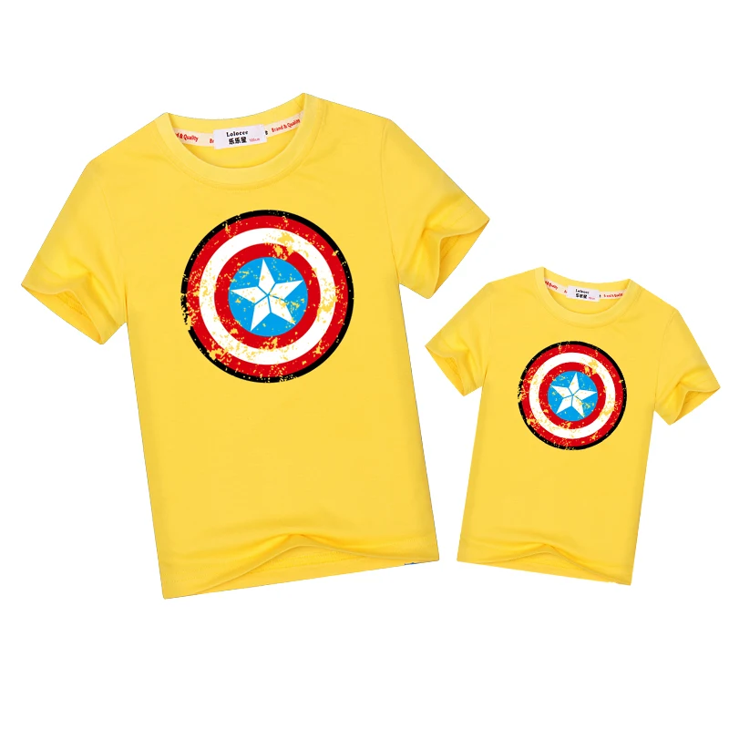 Одинаковые комплекты для папы и сына с изображением пентаграммы; футболка для папы и детей «Капитан Америка»; Семейные комплекты; модные летние топы; футболки