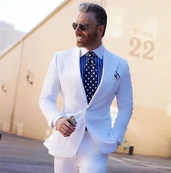 

Custom Made Men's White Casual Suits With Pants Groom Wedding Party Tuxedo Suit Prom Man Suits Tuxedo Suits Blazer