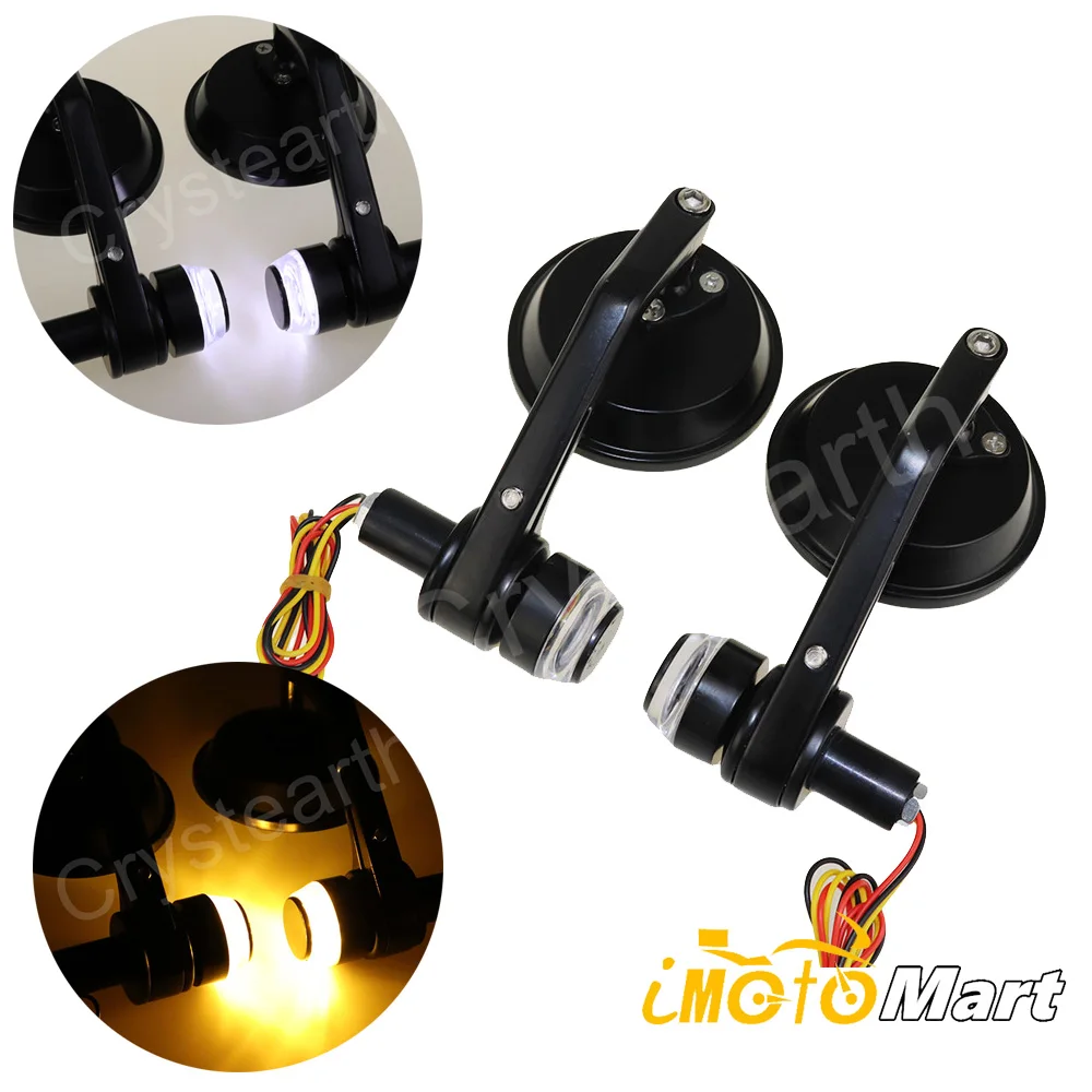 

7/8" 22mm Motorcycle Round 3" Handlebar Bar End Mirrors Rear View Mirror w/ LED Turn Signal Universal For Honda Suzuki Kawasaki
