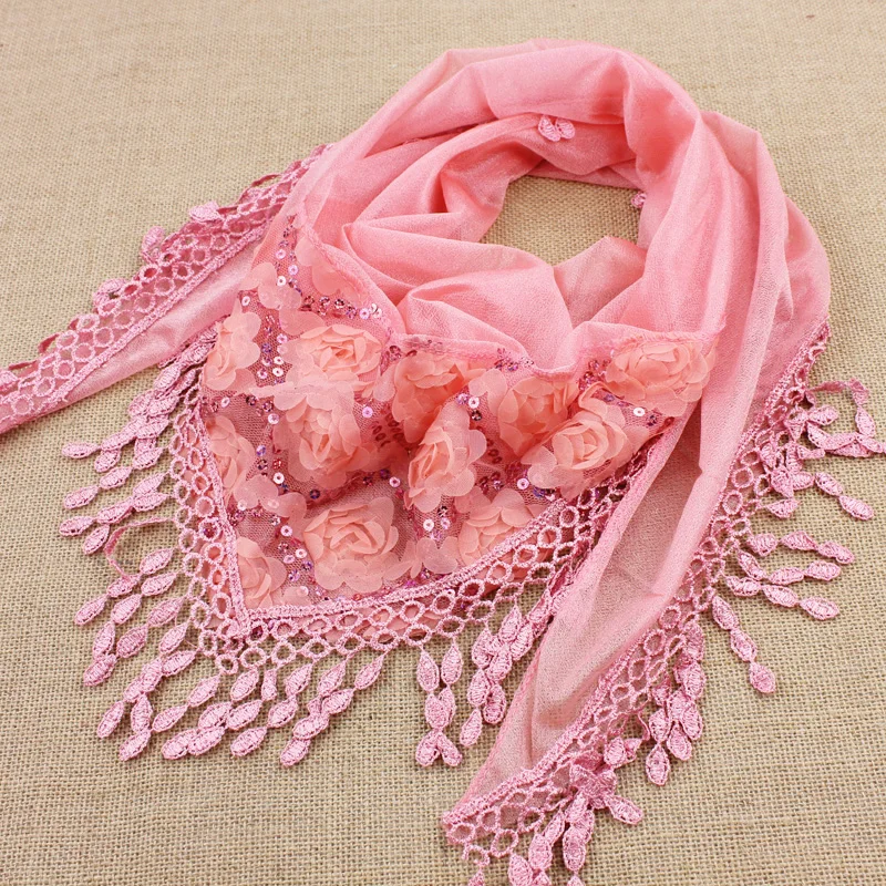 1pcs/lot spring and autumn women's embroidered trigonometric cape scarf bib tassel silk scarf free shipping