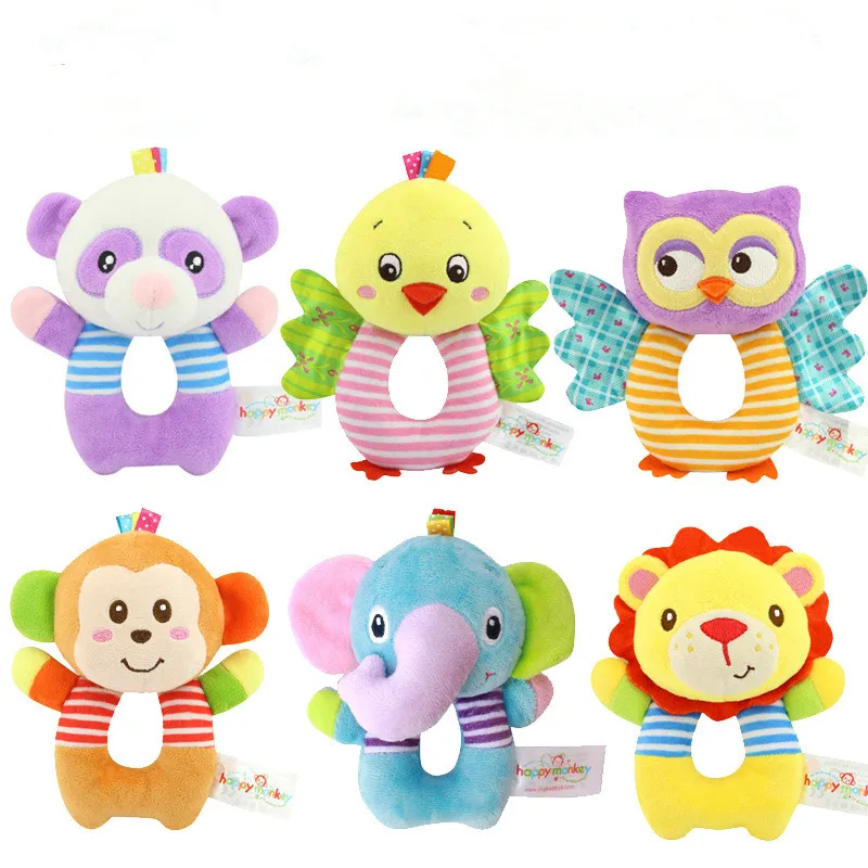 

New Baby Rattles Animal baby toy O-shaped rattle early education puzzle plush toy round hand crank newborn baby boy girl toys