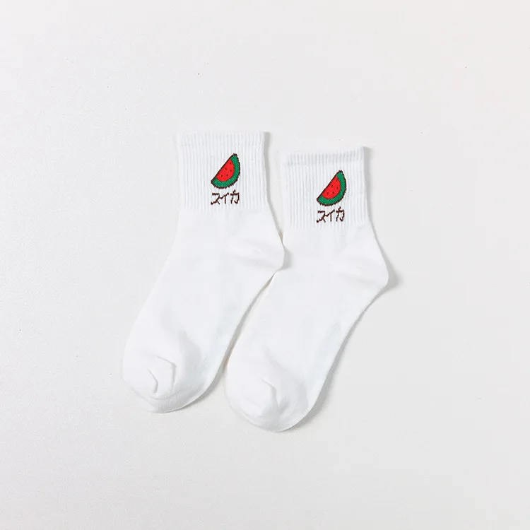 Носки женские хлопковые с рисунком клубники банана персика Харадзюку|socks