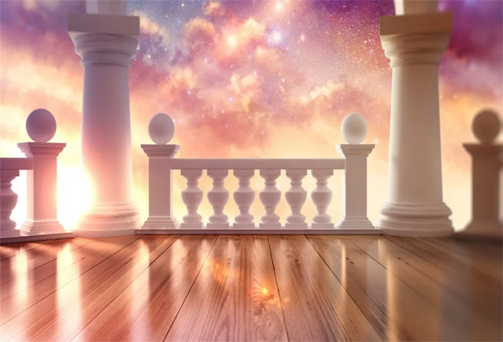 Laeacco Palace Balcony Sunshine Colorful Sky Dreamy Scene Portrait