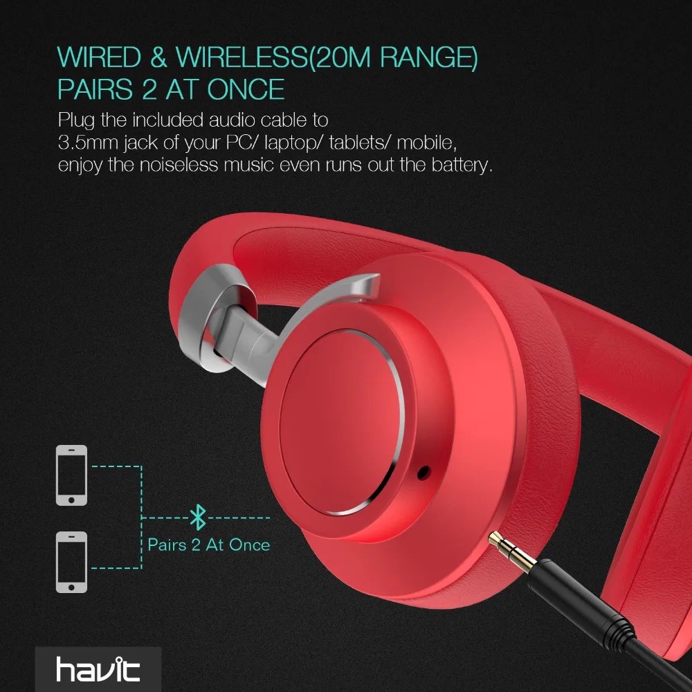Наушники HAVIT Bluetooth 4 1 эргономичный дизайн шумоподавление 3D стереогарнитура с