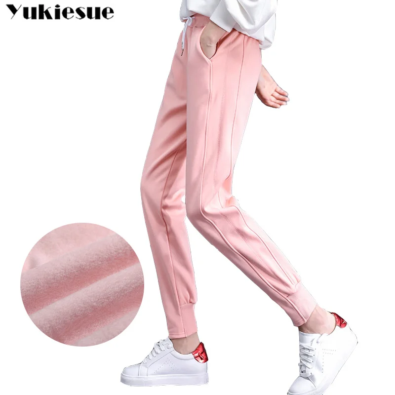 Зимний теплый осенний розовый полосатый брюки Тигры модные Беговые брюки в повседневном стиле тренировочные штаны-шаровары для женщин флис толстый