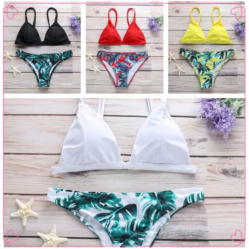 

2019 Mid Waist New Summer Women Two Pieces Bikini Set Printing Padded Push Up Swimsuit With Pad Insert Sexy Summer Bikini Suit
