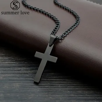 

Summer Love Jewelry Men's Cross Necklaces For Women Men Stainless Steel Black Color Pendant Prayer Necklaces 24" Link Chain