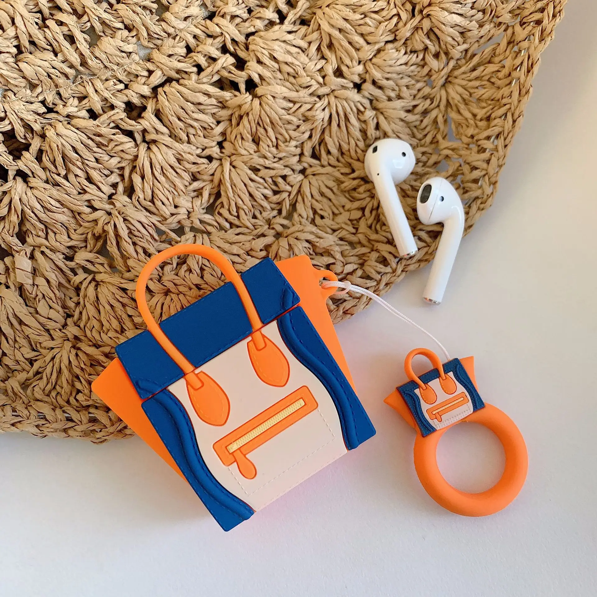 For AirPods Case Silicone Cute 3D Handbag Earphone Case For Airpods 2 Headphone Case for Apple Air pods Cover Earpods Ring Strap