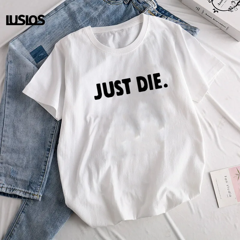 Женская футболка с короткими рукавами LUS LOS JUST DIE белая очень мягкая Повседневная