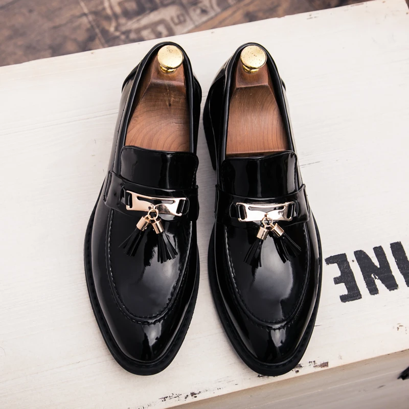 men formal dress shoes luxury brand tassel metal slip on oxford shoes for men italian leather male footwear classic dress flats (3)