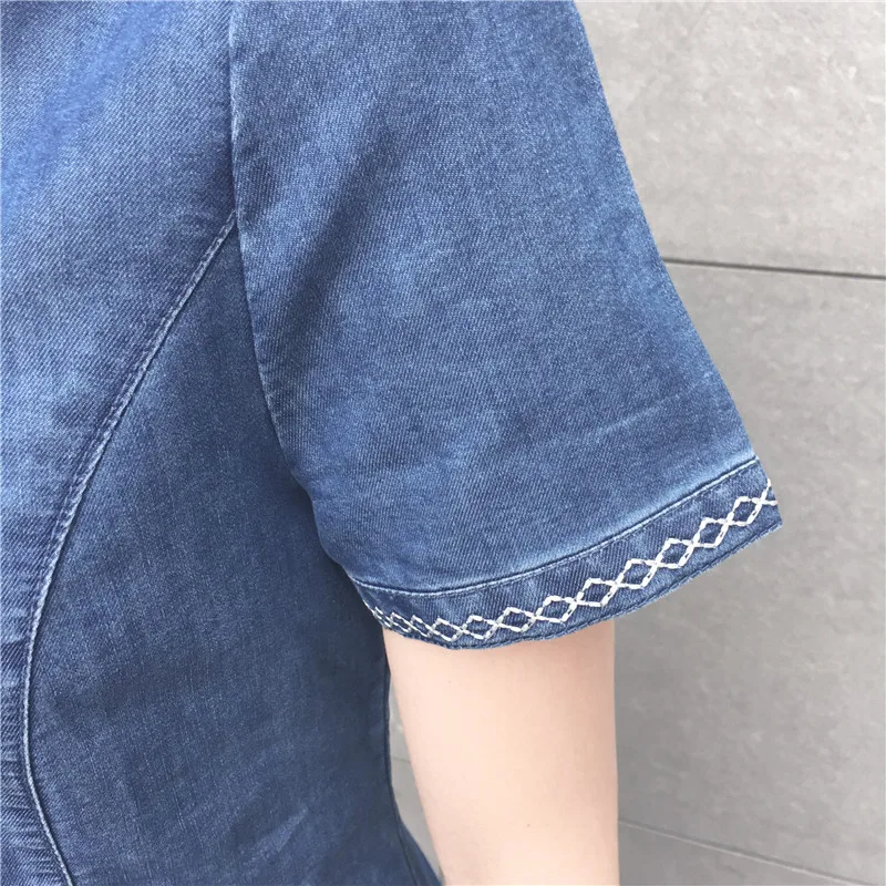 QMGOOD Summer Dresses Women 2019 New Korean Denim Dress for Women Casual Solid Jeans Dress Sexy Denim Mini Dress Plus Size XXL