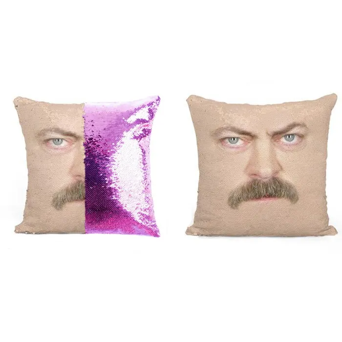 Рон Свенсон лицо блесток Подушка | блесток наволочка | двухцветная подушка | подарок для нее | подарок для Него | подушка | Волшебная подушка - Цвет: purple