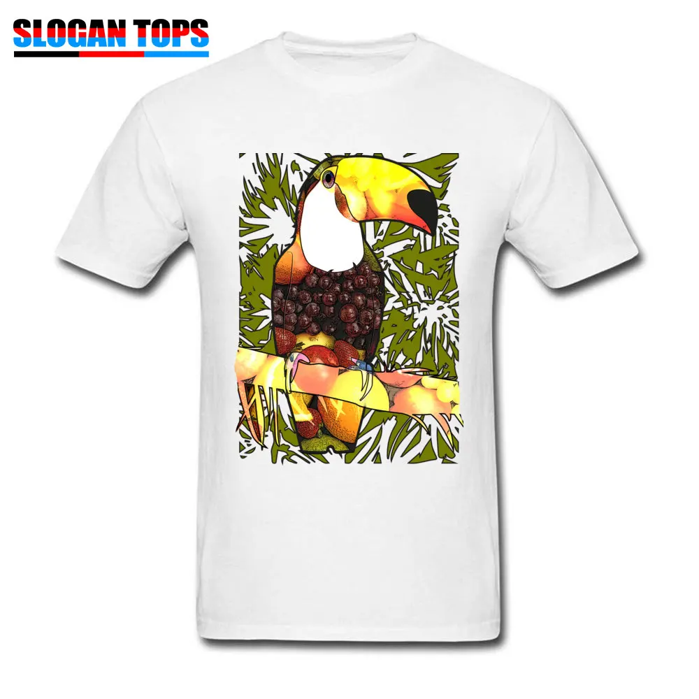 Funny Casual T-shirts for Men 100% Cotton Mother Day Tops Tees comfortable Tops Tees Short Sleeve New Arrival Crewneck Tropic tucan bird and fruit food art white