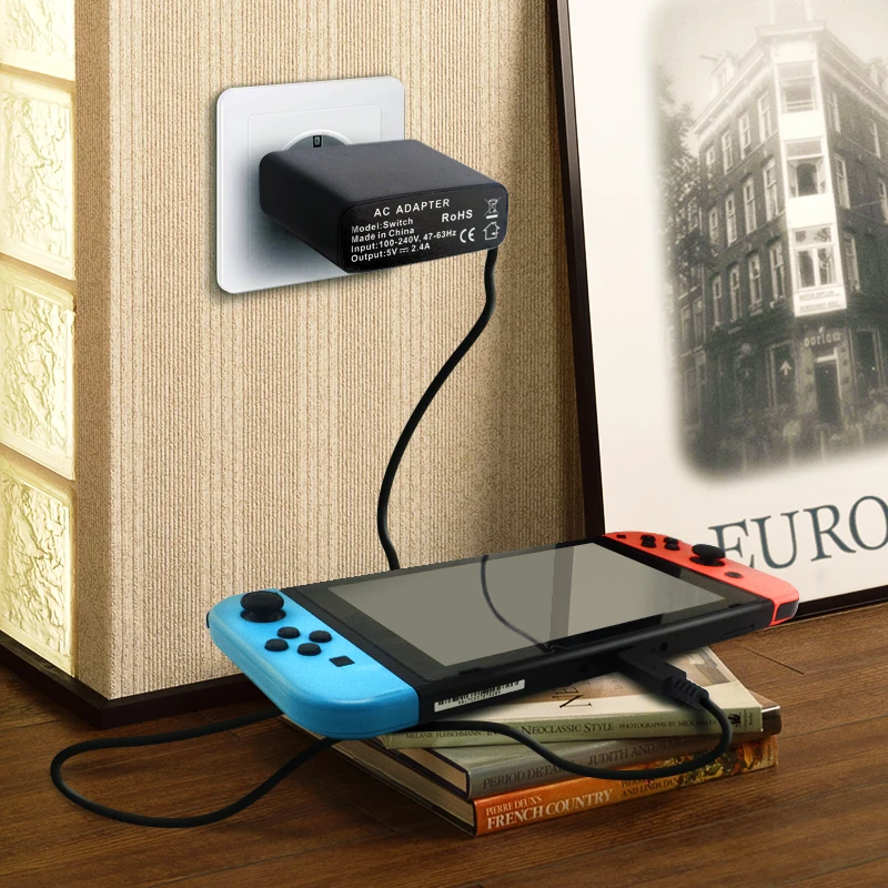 Зарядное устройство с европейской вилкой для передачи данных в виде лягушки, адаптер переменного тока для переключателя, NS, игровая консоль, настенная, для путешествий, дома, зарядка 5 В, 2,4 А, usb type C, источник питания