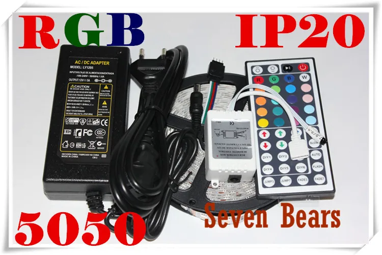 buy RGB Led Strip 5050 Flexible LED Light 5M 300leds SMD + 44 Key Remote Controller + 12V5A Power Adapter Transformer Free Shipping