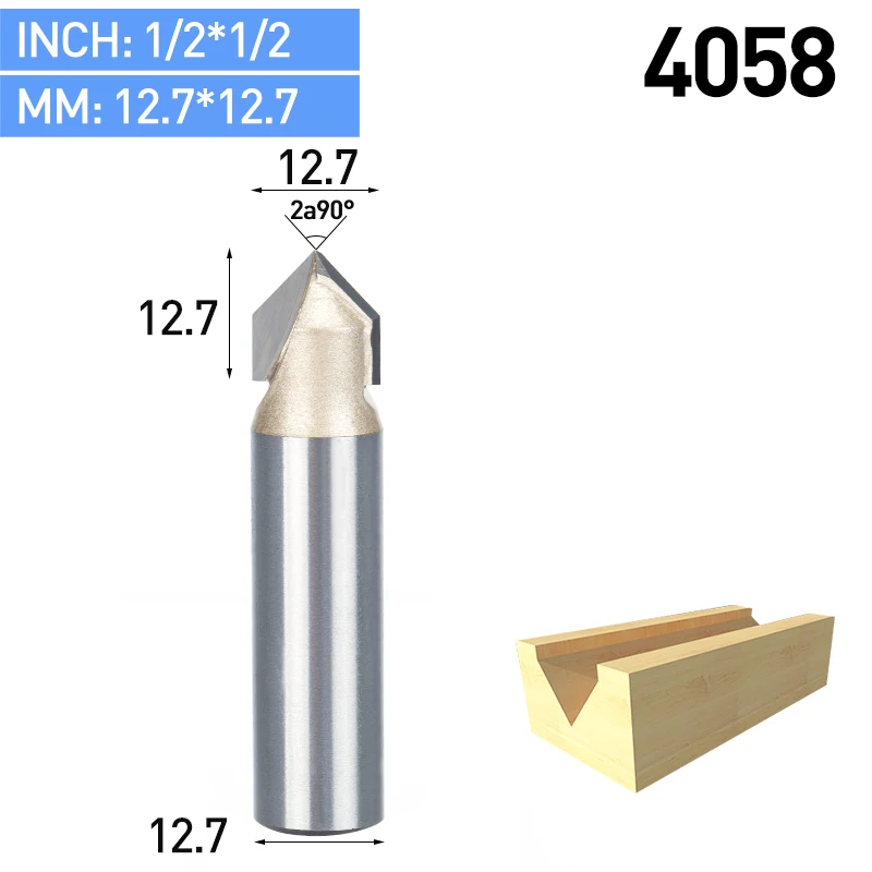 HUHAO 1 шт. 1/" 1/4" хвостовик V тип долбежный резак профессиональные фрезы для дерева 90 градусов Вольфрам деревообрабатывающий резной инструмент - Длина режущей кромки: 4058