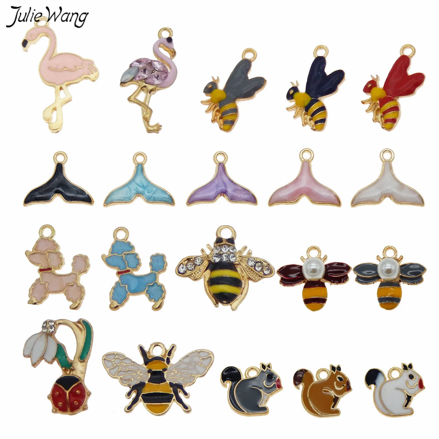 

Julie Wang 10pcs Alloy Enamel Animal Charm Mix shape Dog Mermaid Tail Bees Necklace Bracelet Pendant Women DIY Accessory