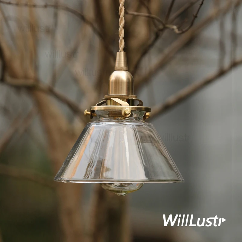 handmade mouth blown glass brass pendant lamp clear transparent white