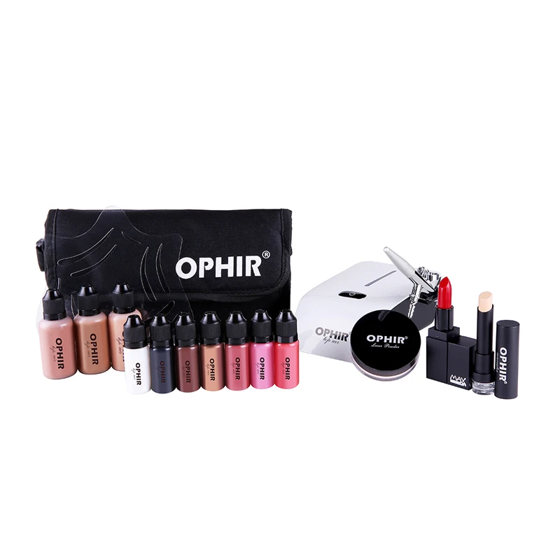 

OPHIR Makeup System Kit Pro 0.3mm Airbrush with Concealer Foundation Blush Eyeshadow Set & Airbsuh Bag_Air Compressor OP-MK001