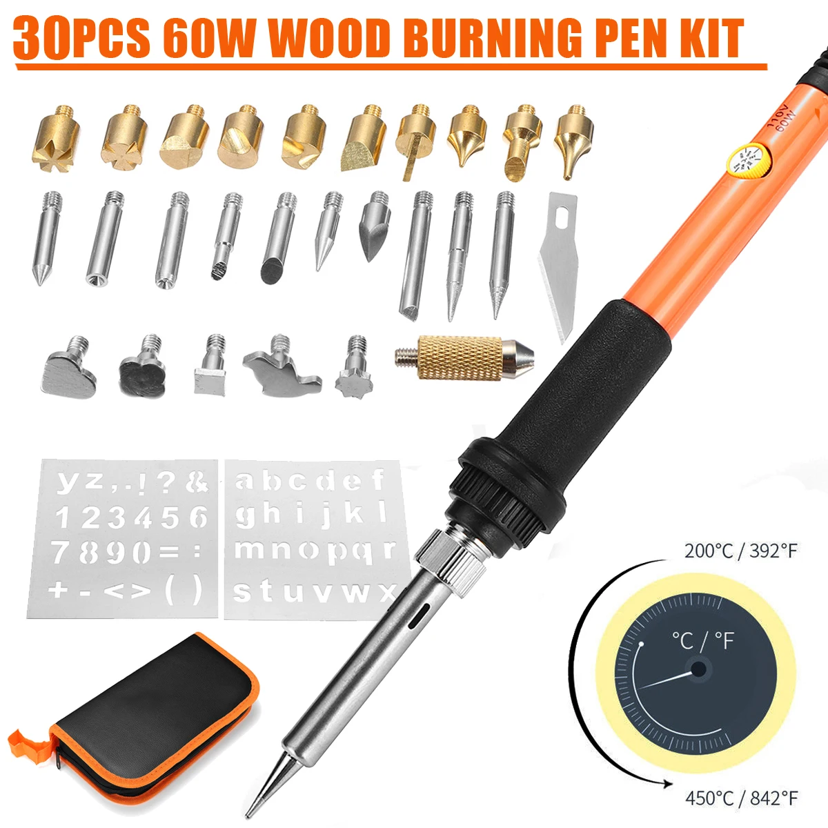 60W 30Pcs Electric Soldering Iron Temperature Adjust Tool 110V US Plug