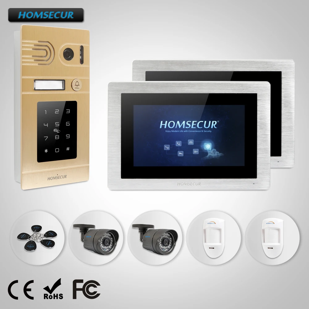 HOMSECUR 7 "Видеодомофон Безопасности + Золотая Камера для Дома Безопасности BC071-G + BM714-S