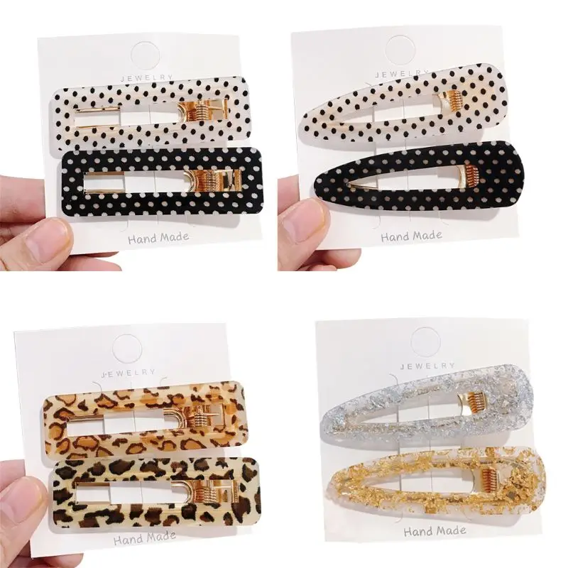 

2pcs Women Girls Vintage Leopard Acrylic Hair Snap Clip Slide Barrette Hairpin