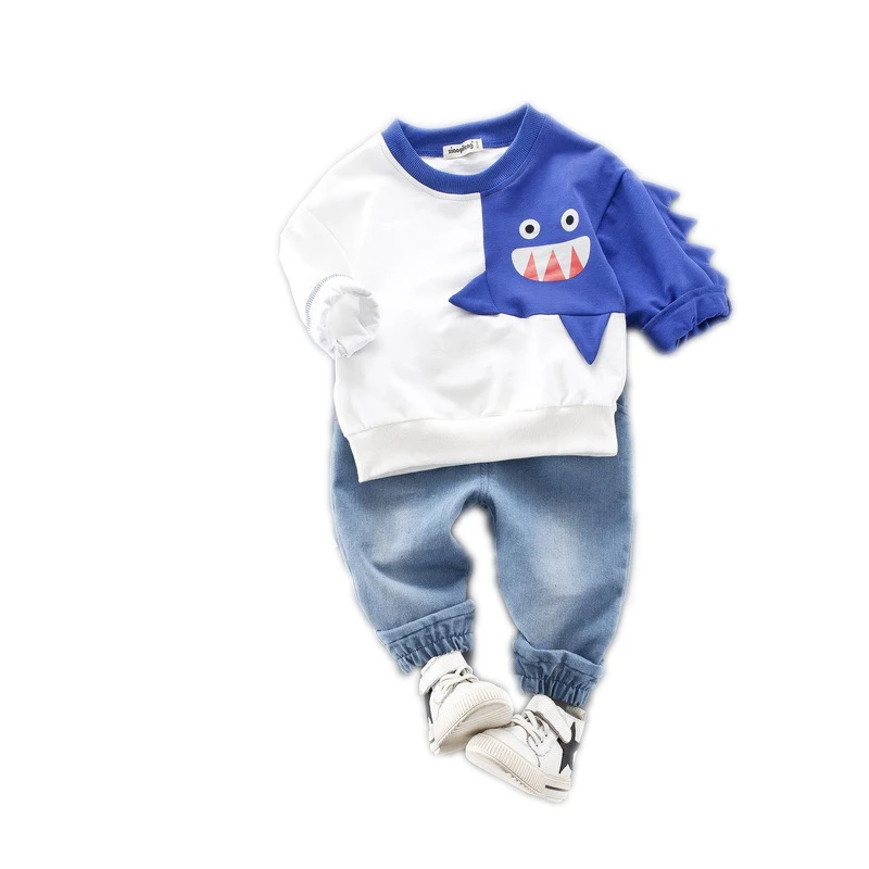

New Kindergarten Shark Long Sleeve Cotton Baby Suit for Boys