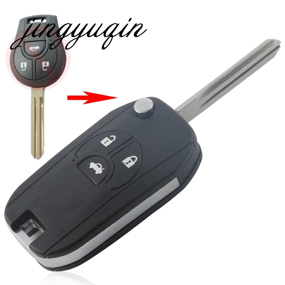 

jingyuqin Modified Flip Folding Remote Key Shell For Nissan Sylphy 3 Buttons Switch Blade Fob Modified Replacement